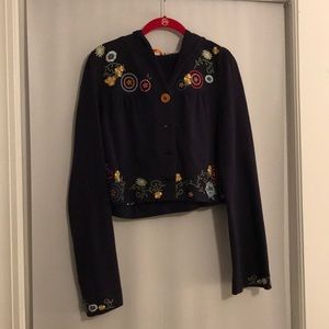 Anthropologie Embroidered Cropped Jacket